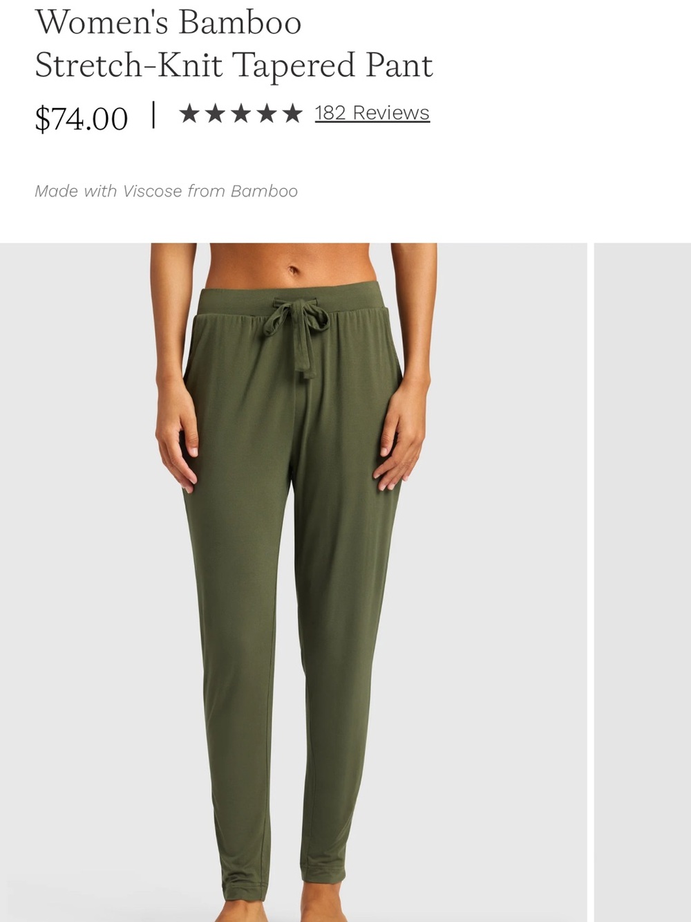 Women's Bamboo Stretch-Knit Tapered Pajama Pants — Olive